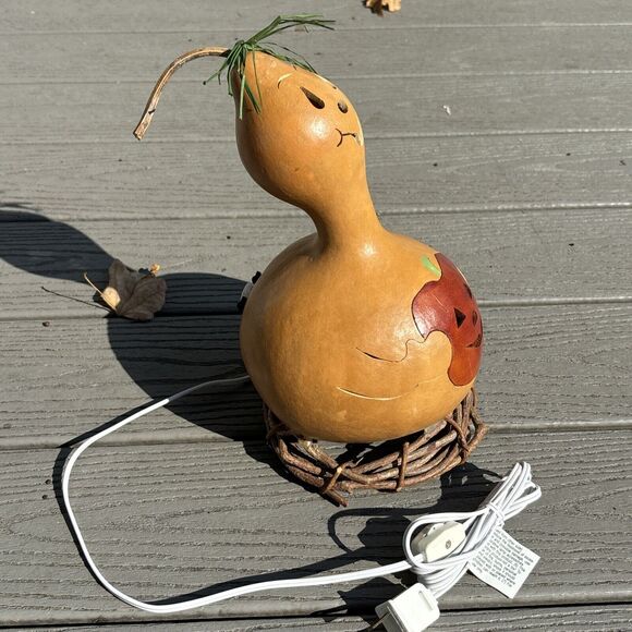 Halloween Gourd Hand Carved Ghost Jack-o-Latern Light - Picture 8 of 16